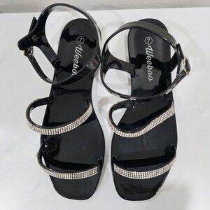 Weeboo ✦ Black Jelly Rhinestone Sandals ✦ Buckle Strap Open Toe Chic Style Sz 7